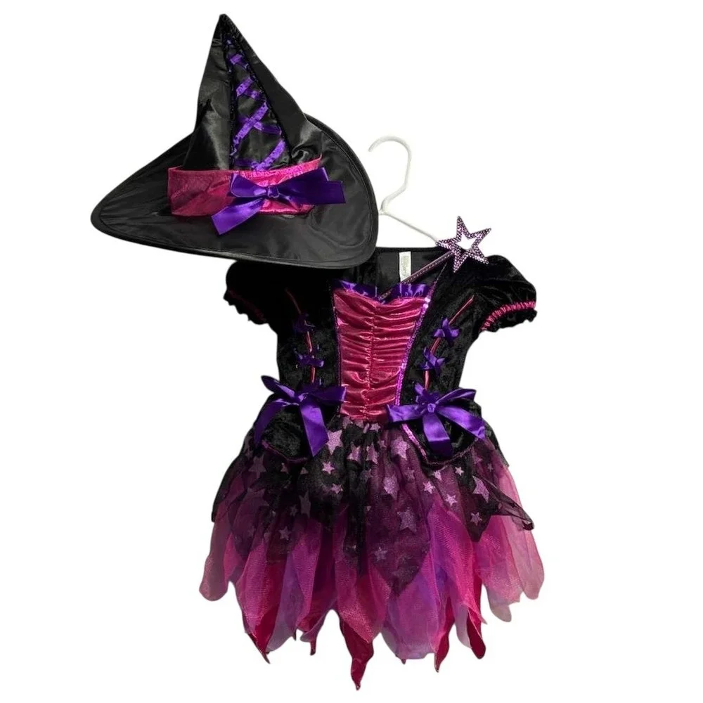 Sparkle Witch Light Up Black Pink Cute  Dress Up Halloween Toddler 3-4 - Picture 2 of 7